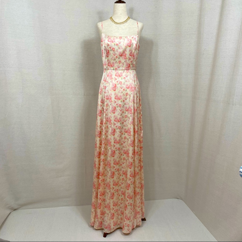 Wayf Spaghetti Strap Floral Coral Gown Maxi Dress